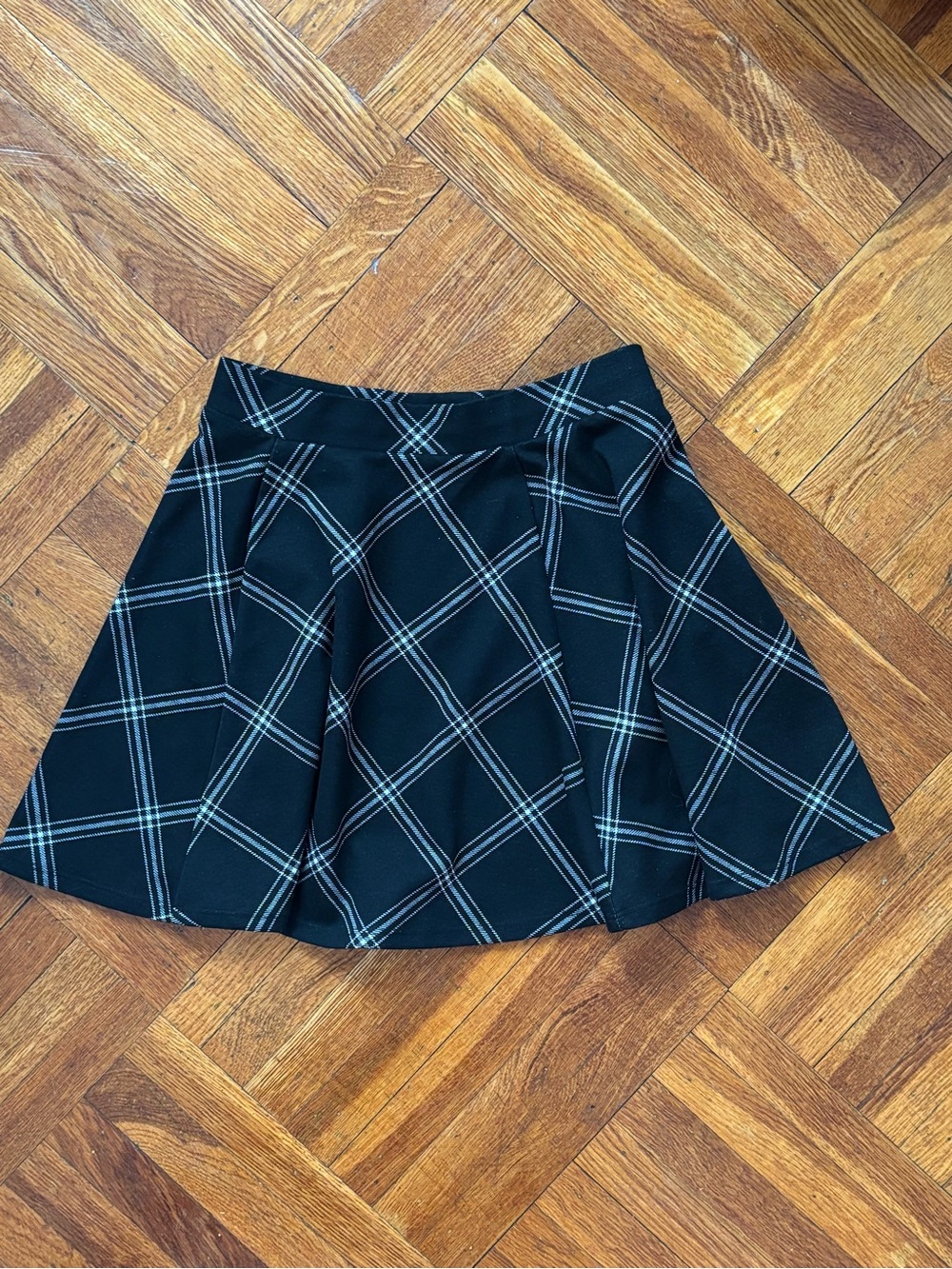 Black Plaid A-Line Skirt